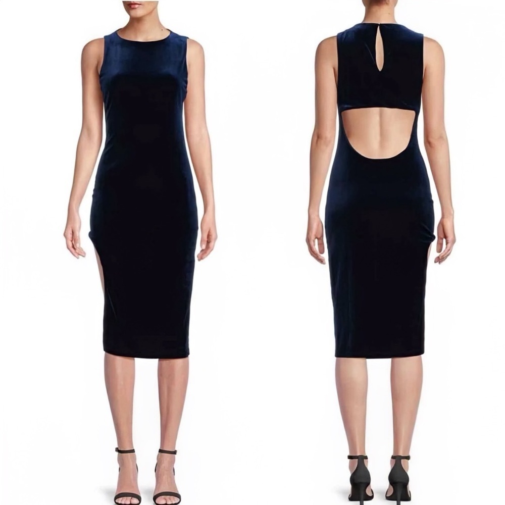 NWT Black Halo ‘Kareem’ Velvet Cutout Back Bodycon Midi Dress in Royal Blue Sz 4